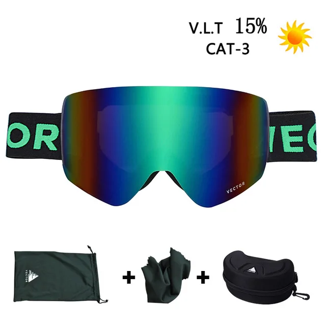 black green box VECTOR Brand Ski Goggles Men Women Double Lens UV400 Anti-fog Skiing Eyewear Snow Glasses Adult Skiing Snowboard Goggles - Цвет: black green box