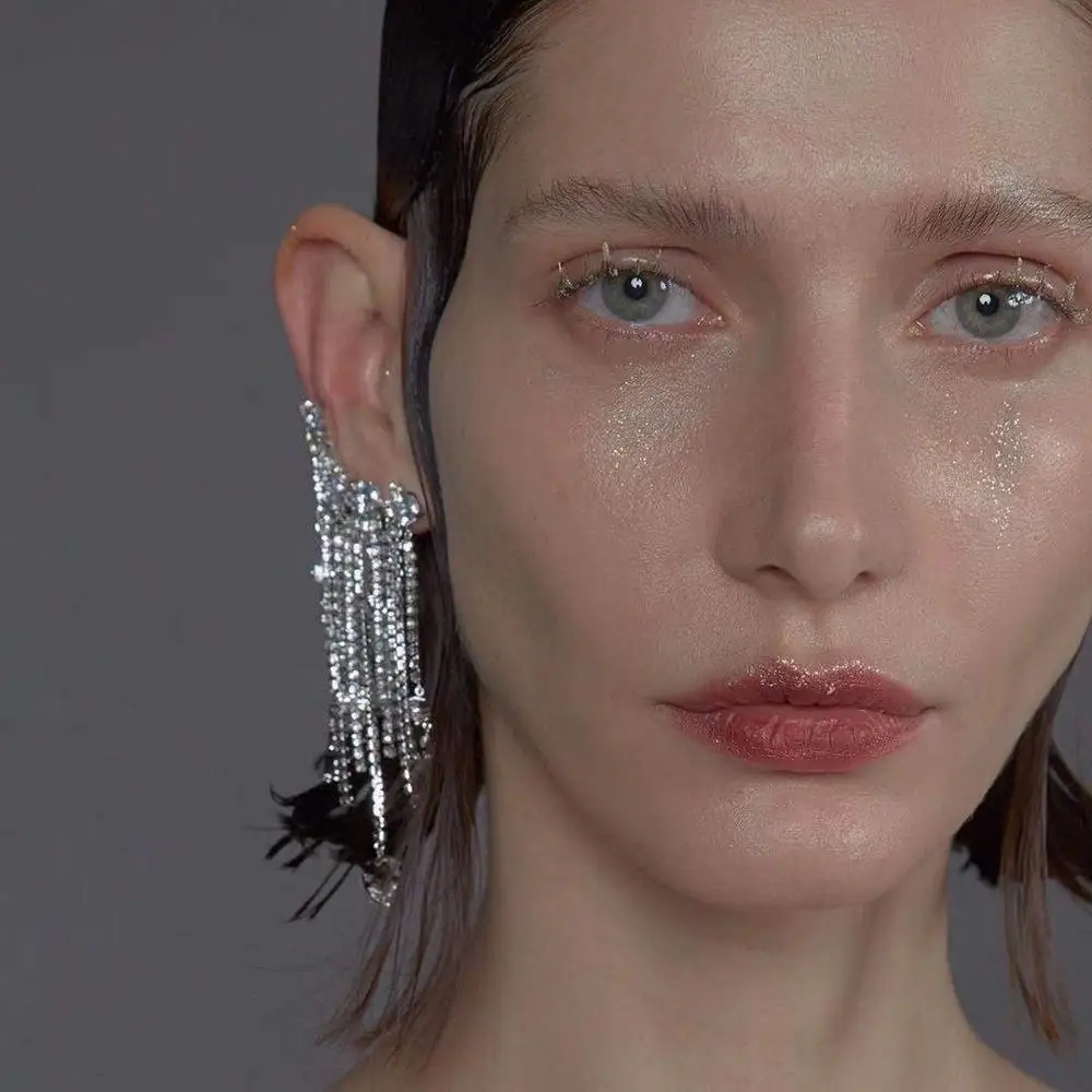 Женские Висячие серьги с кисточками блестящие стразы богемные украшения
