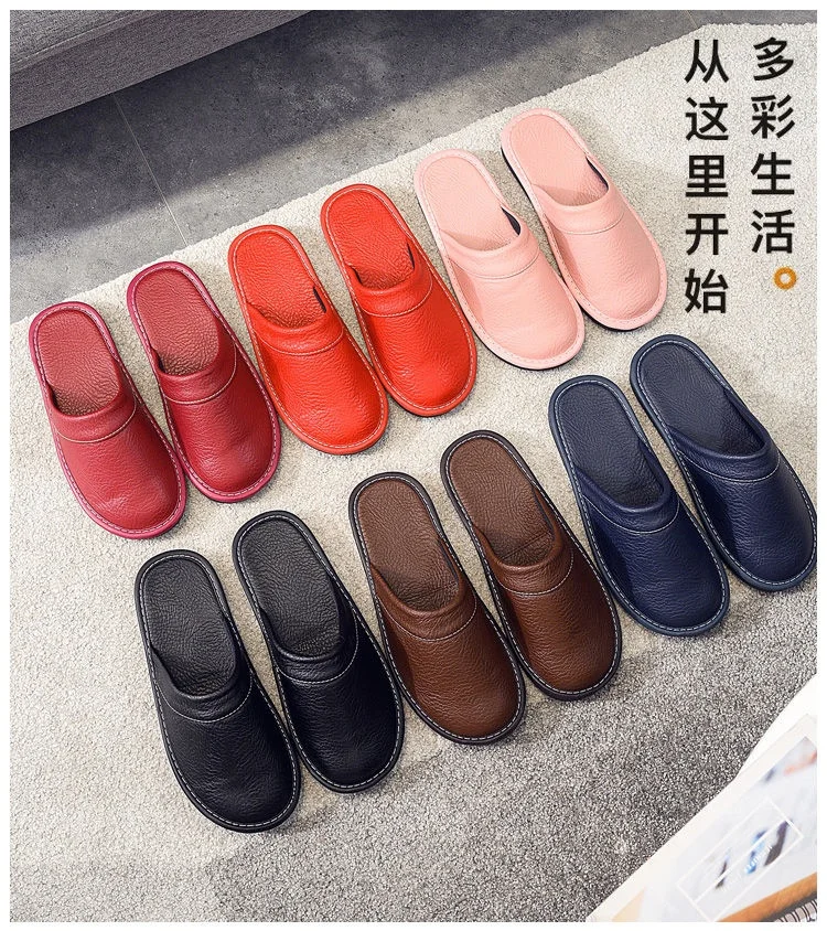 

Black Winter Slippers For Men Indoor Shoes Leather Slippers Mens House Shoes Couple Comfy Bedroom Home Slippers Big Size 45 46