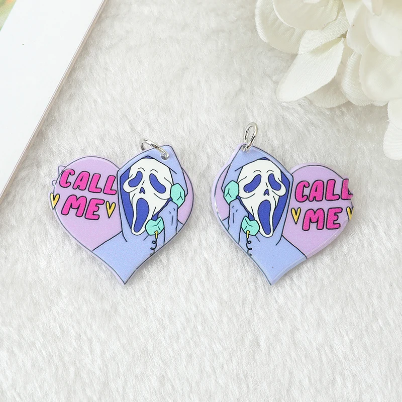 

50Pcs Pastel Goth Charms Skull Rose Buttock Creepy Acrylic Astronaut Jewlery Findings For Earring Necklace Diy Making 45*24 MM