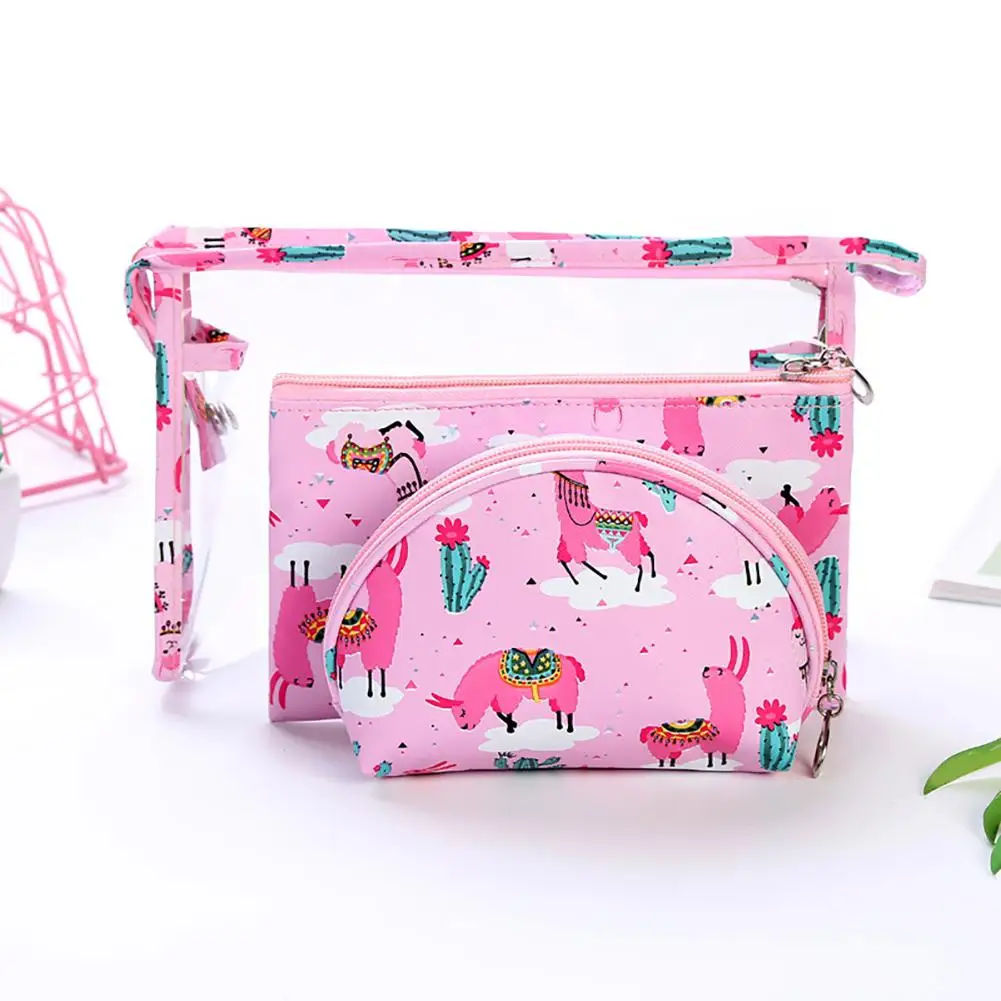 Pink alpaca 3 шт./компл. Повседневный прозрачный косметический пакет дорожный кейс для косметики для женщин на молнии Макияж для ванной Органайзер Сумка Для Хранения Туалетных Принадлежностей - Цвет: Pink alpaca