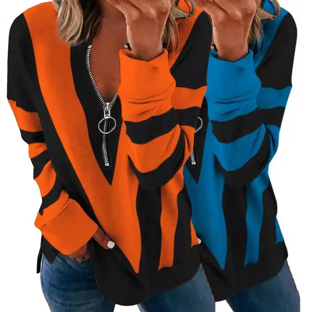 

Comfy Chic V-Shaped Striped Autumn Blouse Skin-friendly Women Blouse V-Shaped Striped for Daily Wear
