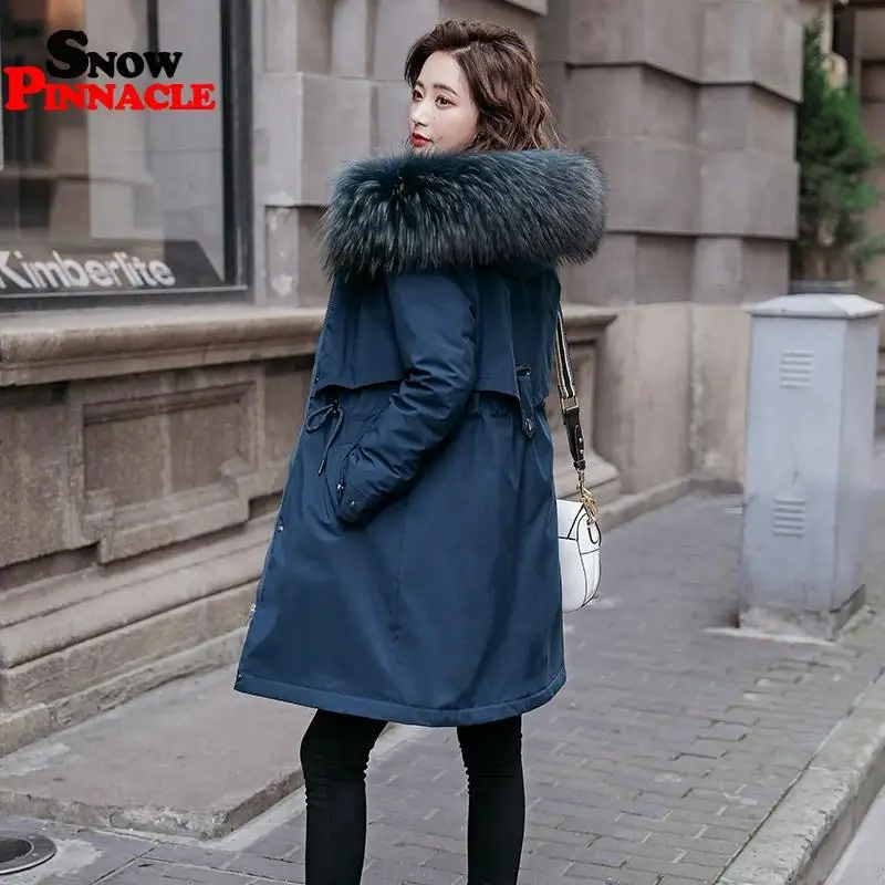 

Winter Women fleece inside parkas plus size thick warm mid-Long Hooded parkas Jackets fur inside female slim padding parkas