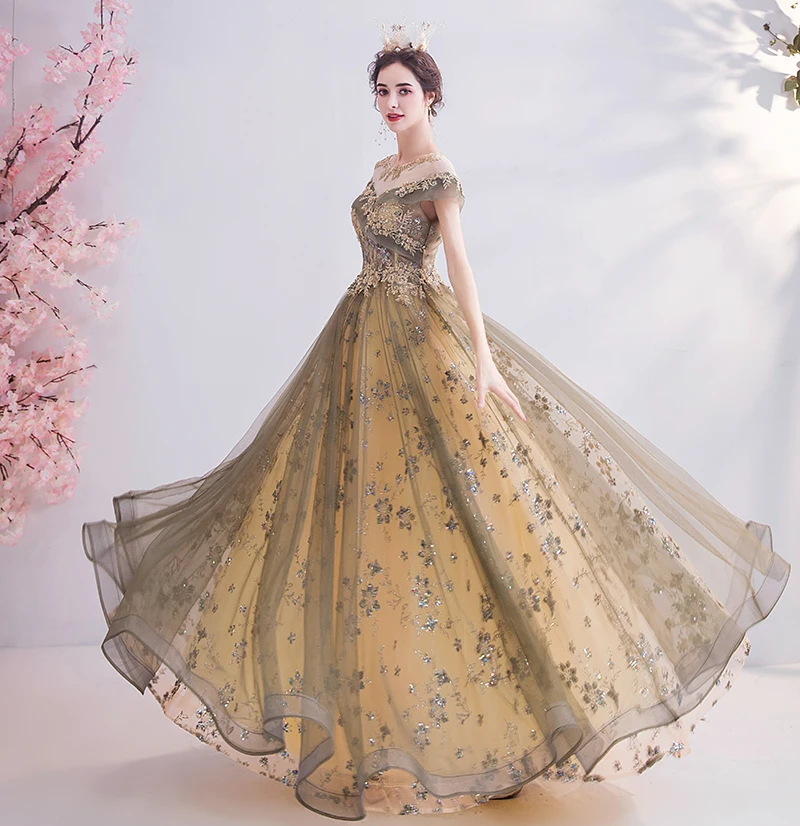 Женское вечернее платье до пола SSYFashion роскошное благородное черное Золотое с