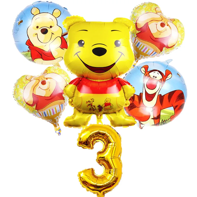 

6pcs/set Disney Winnie The Pooh Balloons Birthday Party Decorations Baby Shower Aluminum Foil Number Balloons Kids Toys Globos