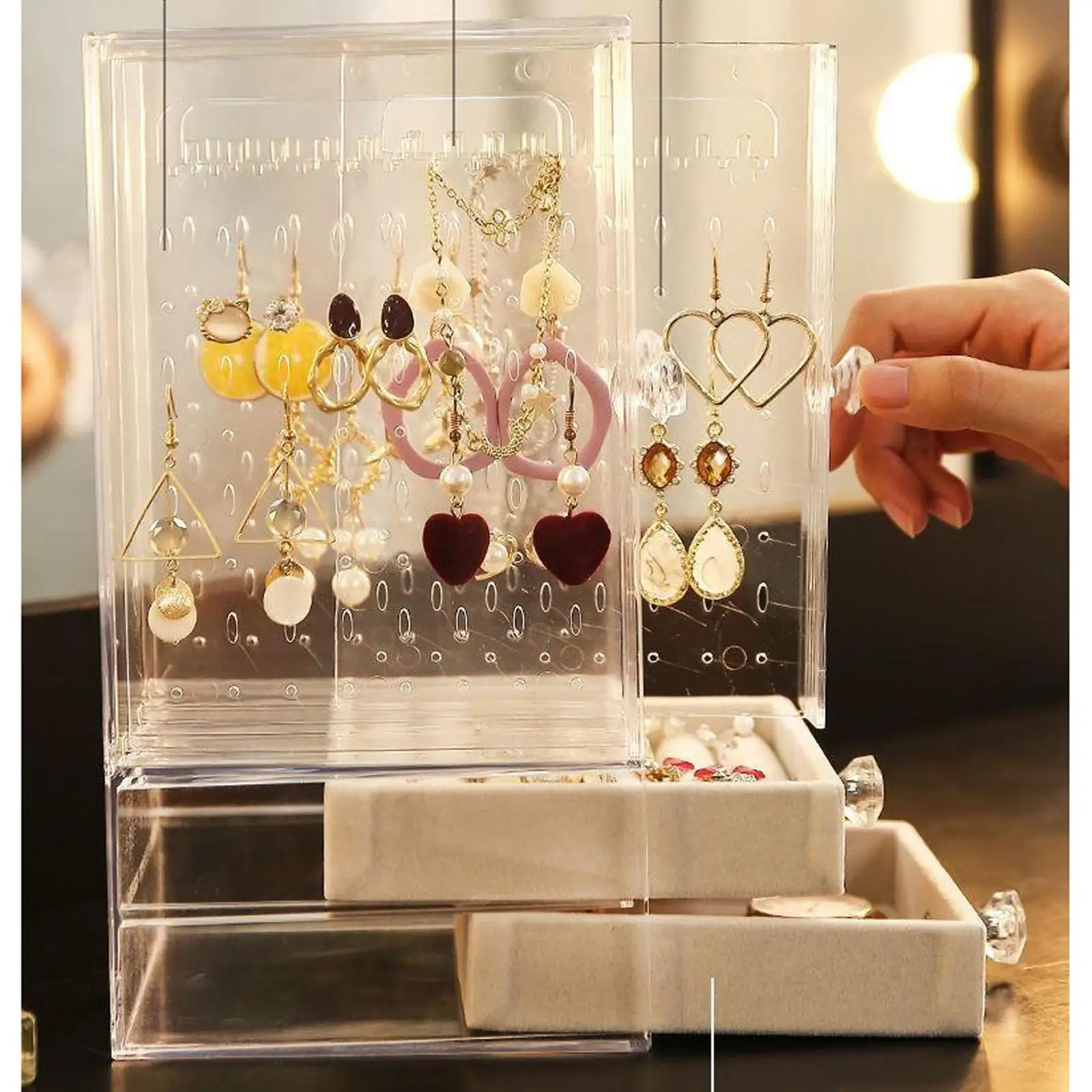 

Large Jewelry Dust-proof Earrings Display Stand Storage Organizer Drawer