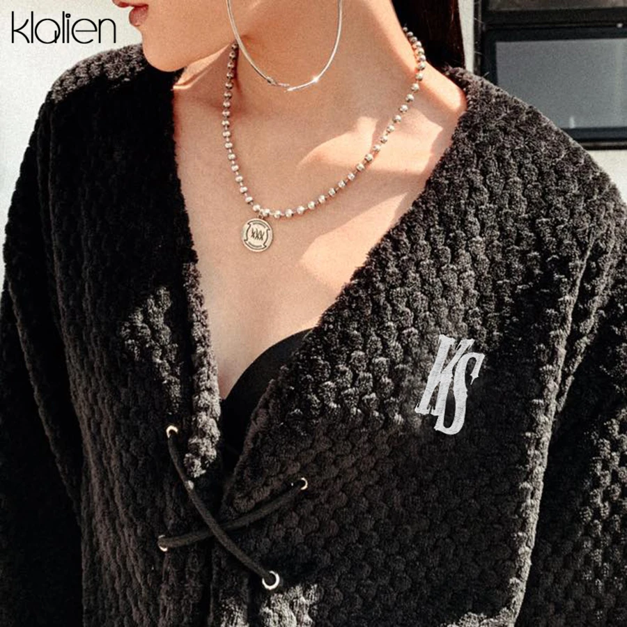 Осеннее уличное повседневное Черное длинное пальто KLALIEN лидер продаж 2019 женское