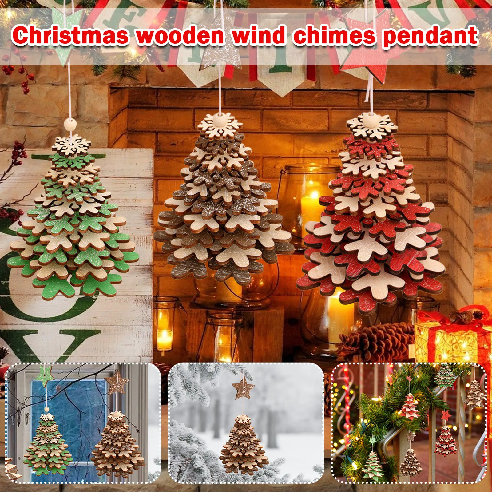 

Christmas Ornament Wooden Hanging Pendants Xmas Tree Bell Christmas Decorations For Home New Year Party Decor Accessories