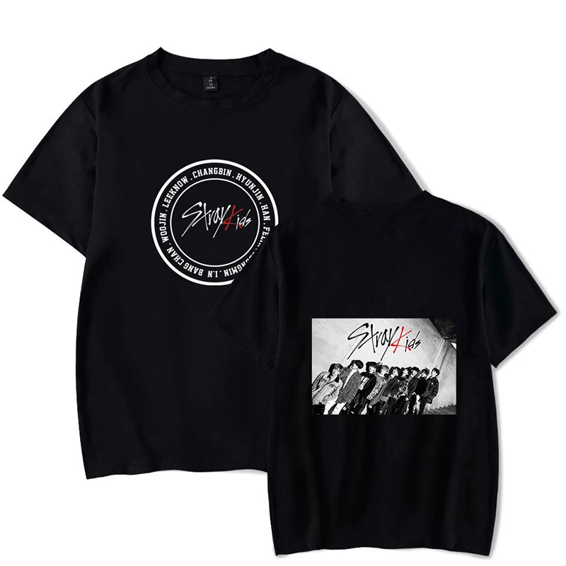 KPOP Stray Kids/Новинка года; футболка с короткими рукавами для мужчин и женщин; свободная футболка с круглым вырезом; хлопковая футболка для подростков; Прямая поставка - Цвет: black5