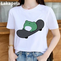 skateboard frog dinosaur cute print tshirt women summer fashion t shirt tops base o neckwhite tees funny lnteresting girl gothic