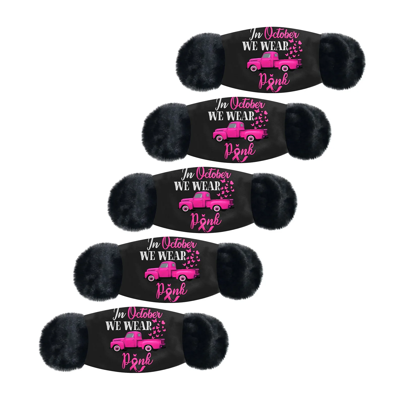 

5pcs Adult Winter Mask Face Mask Fashion Butterfly Print Warm Hair Ball Hanging Ear Mask Face Cover