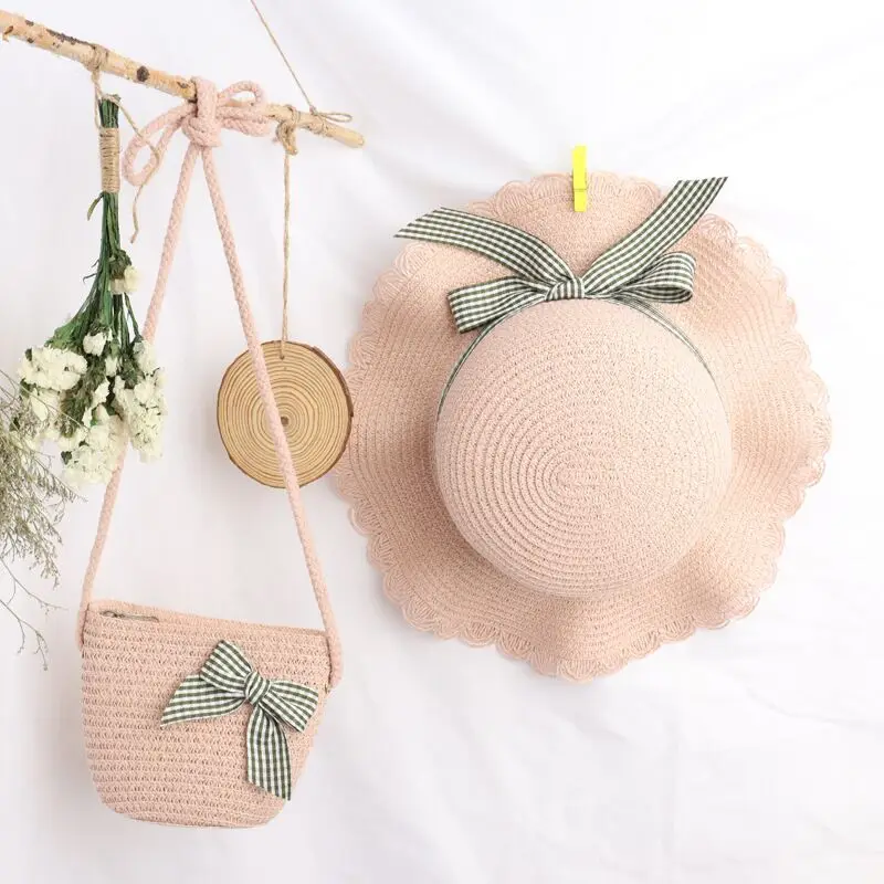 Детская пляжная соломенная шляпа и сумочка комплект из 2 предметов с бантом