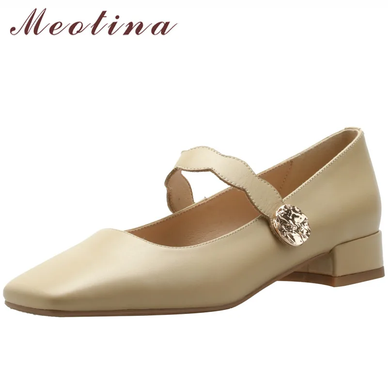 

Женские туфли-лодочки Meotina, туфли из натуральной кожи на квадратном каблуке, с металлическим украшением, размеры до 40