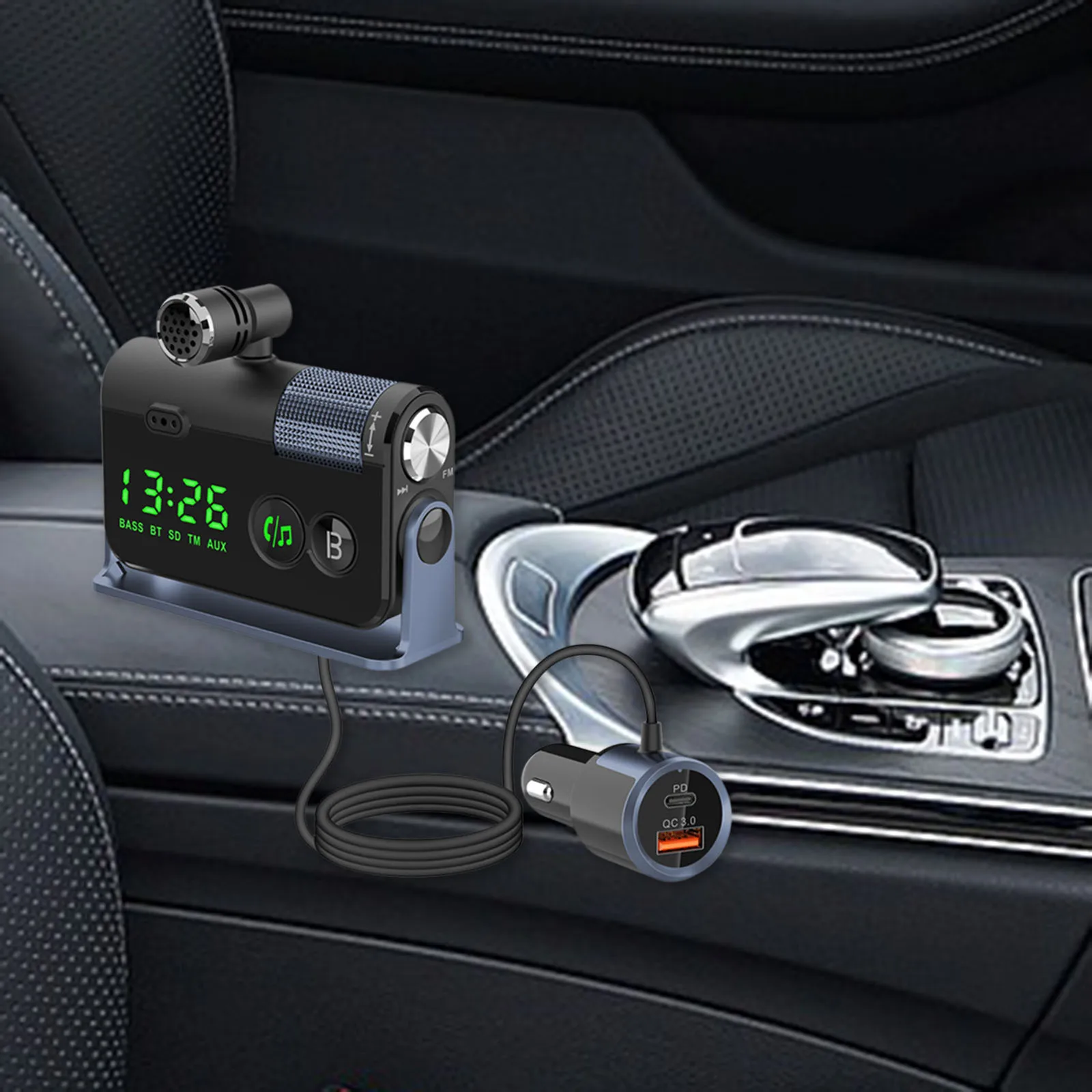 Беспроводной автомобильный Bluetooth FM-передатчик с подключаемым микрофоном для
