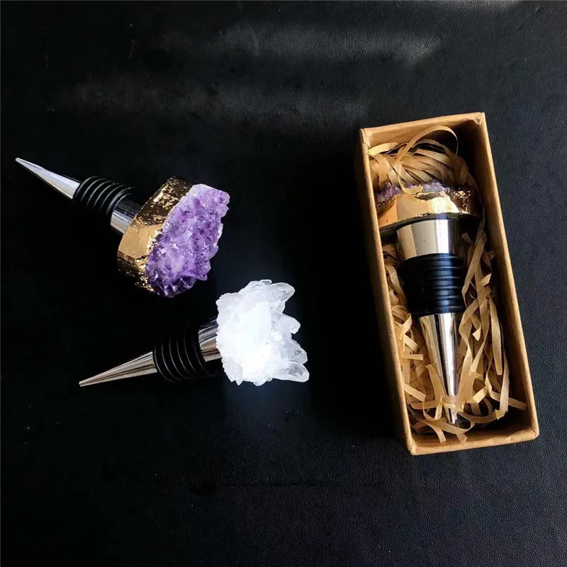 

1pcs Natural amethyst cluster Shaped Red Wine Champagne Wine Bottle Stopper Valentines Wedding Gifts Reusable Stopper