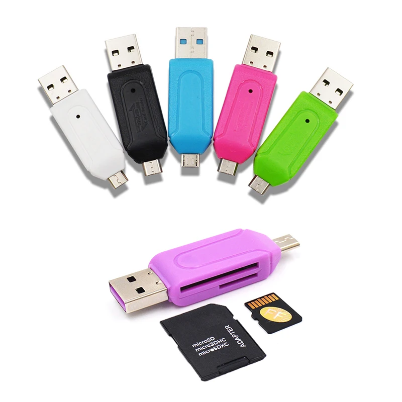 

Адаптер 2 в 1 с Micro USB OTG на USB 2,0 для чтения карт памяти