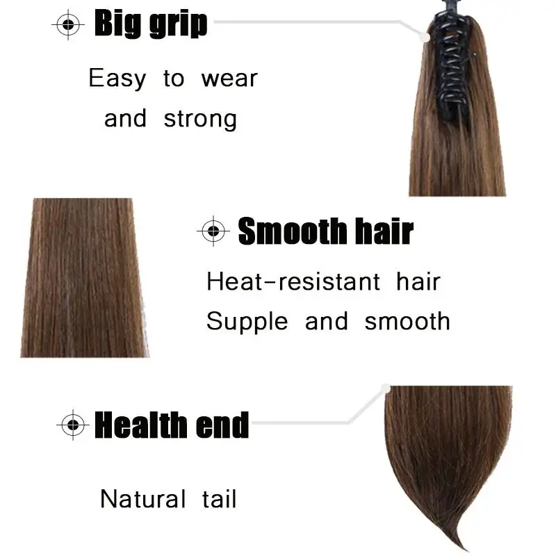 

Short Straight Ponytail Women's High Temperature Synthetic Claws Clipped Hair Tail Female Black Brown Ponytail