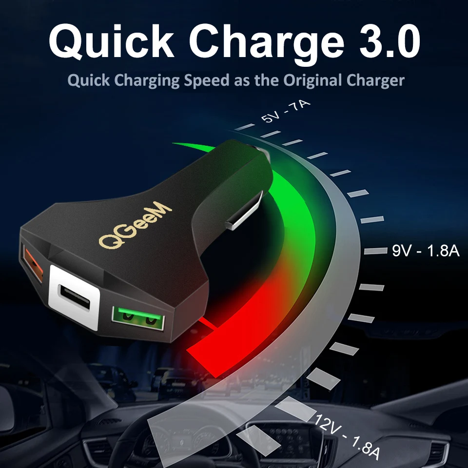 QGEEM QC 3 0 USB C автомобильное зарядное устройство Быстрая зарядка автоматическое