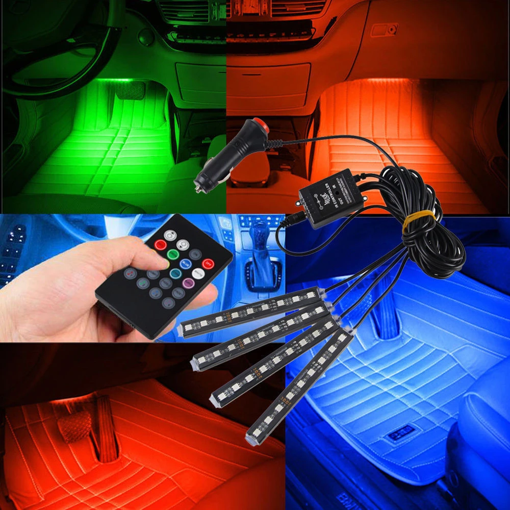 Светодиодная лента RGB для автомобиля 12 В 7 цветов декоративные атмосферные лампы
