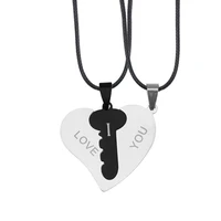2pcs lovers key shape titanium steel necklace set men or women romantic jewelry couple heart pendant chain valentines day gift