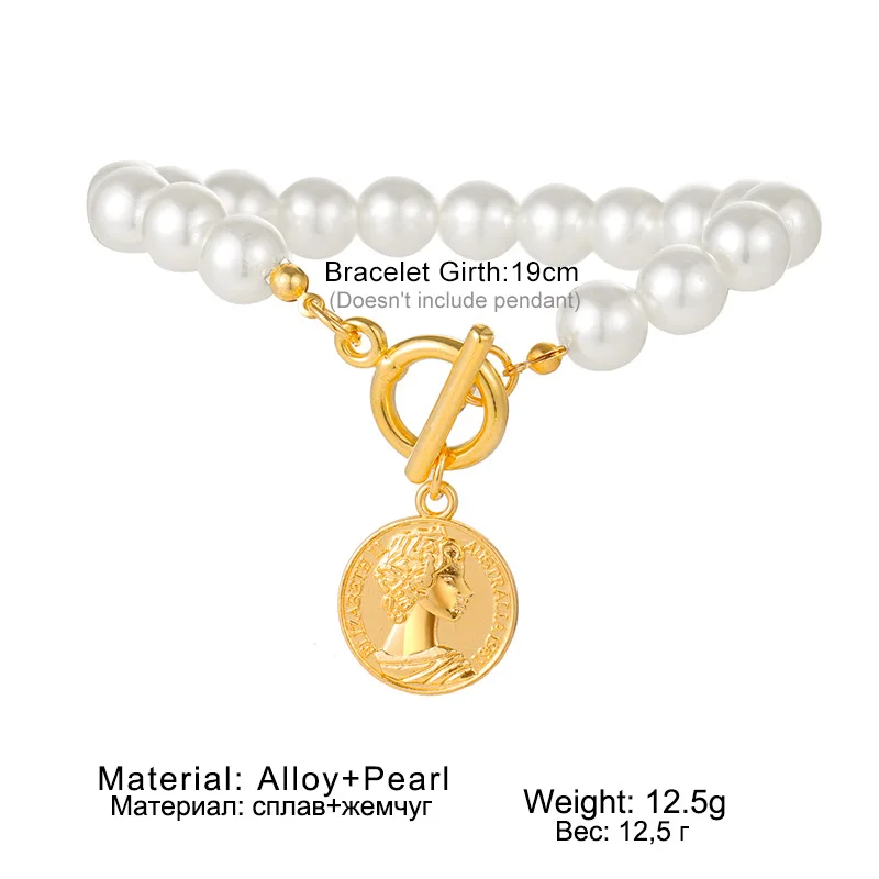 

Fashion Luxury Vintage Coin Pearl Necklace Bracelet Necklace Set Bohemia Lady Jewelry Gif