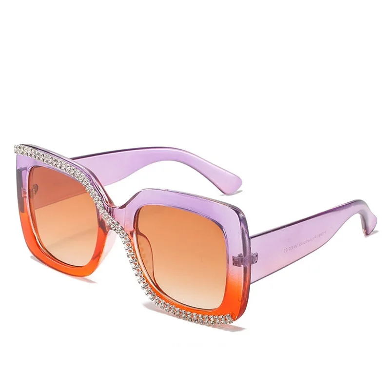 

Gradient Rhinestone Sunglasses Women Luxury Vintage One Piece Crystal Sun Glasses Oversized Eyewear Female Square Oculos UV400