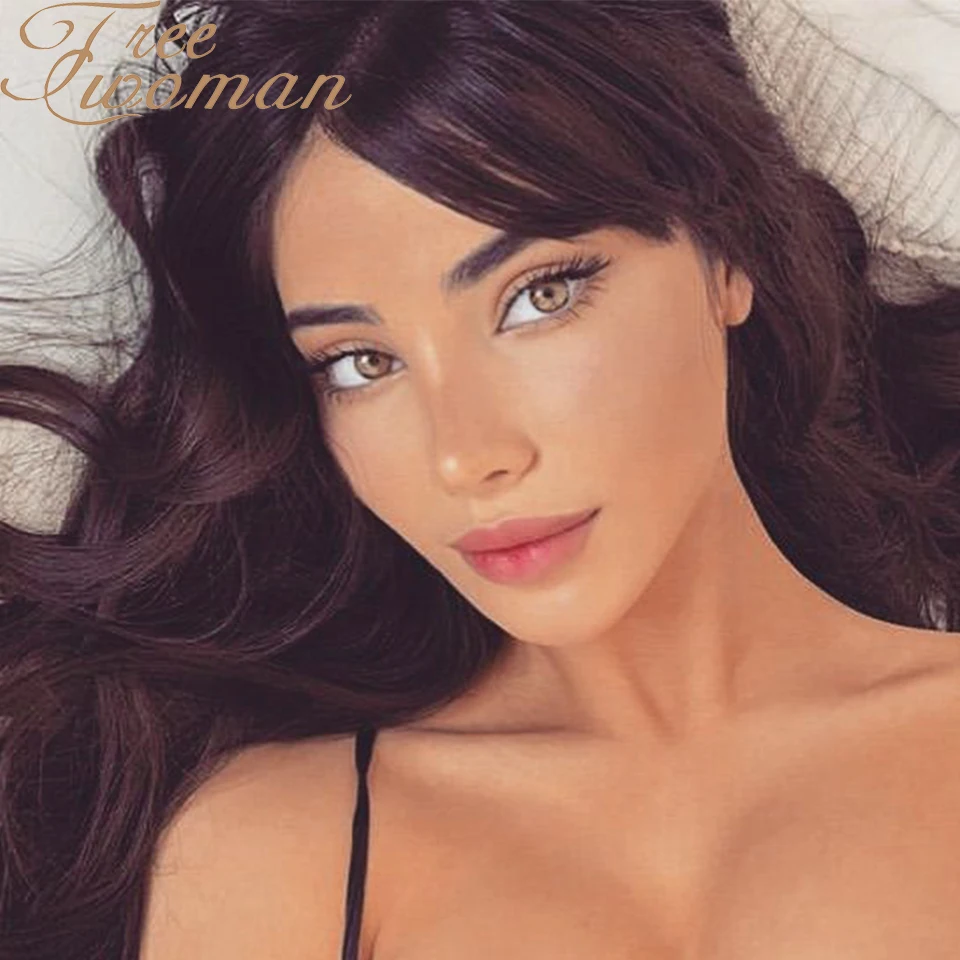 FREEWOMAN длинные прямые волосы с челкой синтетические винно-красные парики