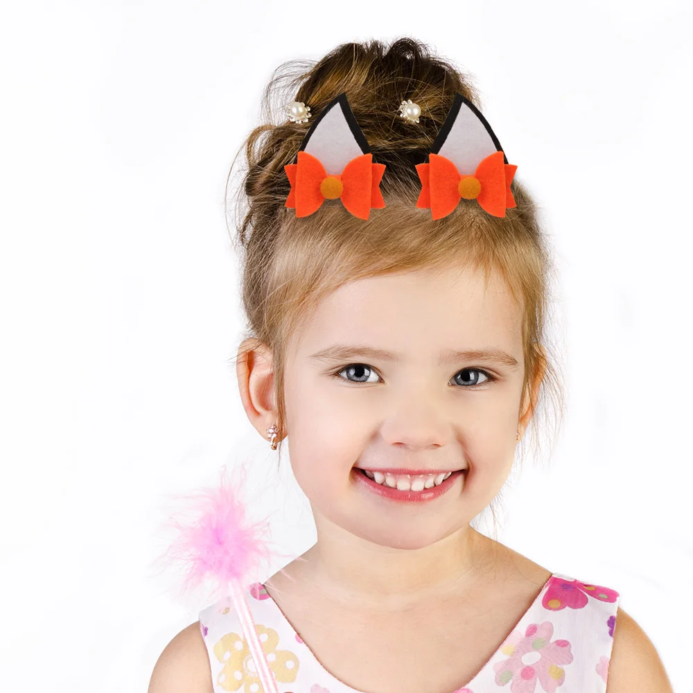 

2pcs/Set Cute Halloween Hair Clips For Girls Black White Felt Fabric Bow Hairpins Cat Ears Bunny Barrettes Kids Hair Accessories