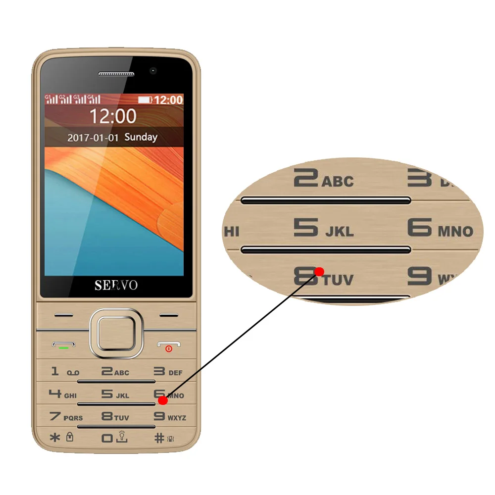 English button Gold Original Phone SERVO V9500 2.8 inch 4 SIM cards Quad standby GPRS Bluetooth MP3 FM vibration Russian keyboard 2G Mobile phones - Цвет: English button Gold