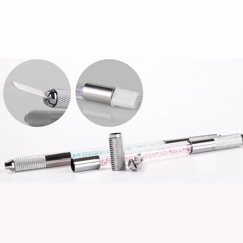 Ручка с двойной головкой и кристаллами 1 шт. ручка для перманентного татуажа