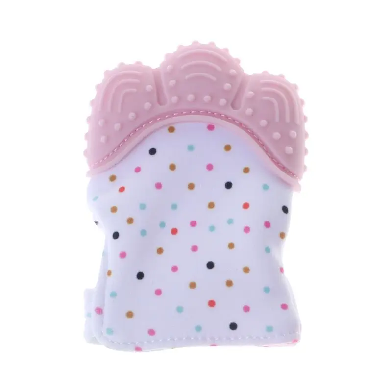 Guantes mordedores para beb&eacute;, cuidado bucal para rechinar los dientes, alivio del dolor de la dentici&oacute;n, mordedura para reci&eacute;n nacido, juguetes de sonido ajustables de silicona sin BPA-3