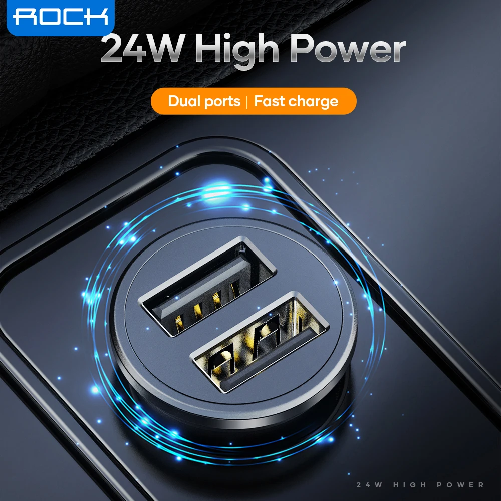 

Зарядное устройство ROCK автомобильное с двумя USB-портами, 24 Вт, 4,8 А