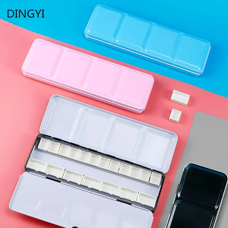 DINGYI 12/24/48 Tins Watercolor Paint Metal Tin Box Empty Paint Palette Case with Full Pans/Half Pan For Painting Art Supplies