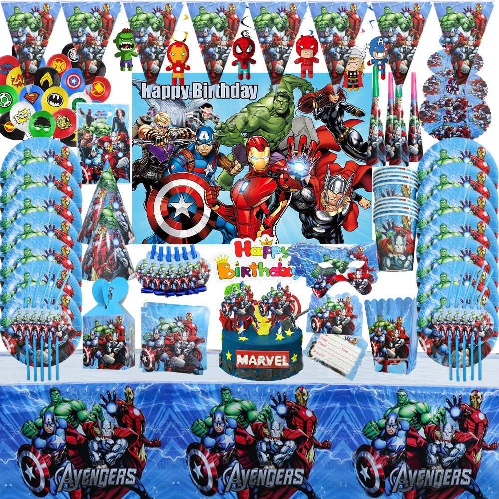 

Super Hero Birthday Party Decorations Disposable Tableware Set Baby Shower Party Supplies Customizeable Background Decor Balloon