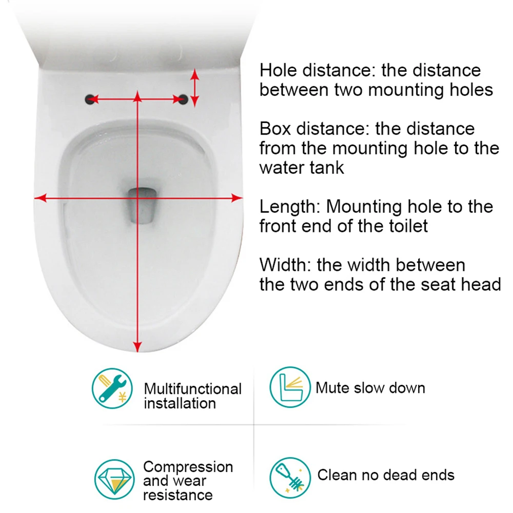 

Toilet Seats Close Bathroom PP Square PP Material White Replacement Easy Clean Slow Elongated Round Universal Heavy Duty