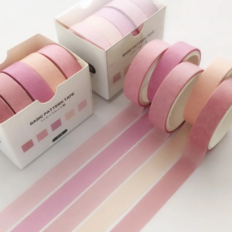 

5Pcs/Set Washi Tape Cute Grid Adhesive Tape Solid Color Basic Style Masking Tape For Stickers Scrapbooking DIY Photo Album Diary