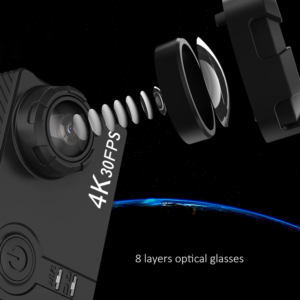 4K Ultra HD WiFi Спортивная Экшн-камера 16MP 166 широкоугольный Водонепроницаемый Анти-встряхивание Встроенный перезаряжаемый литиевый аккумулятор