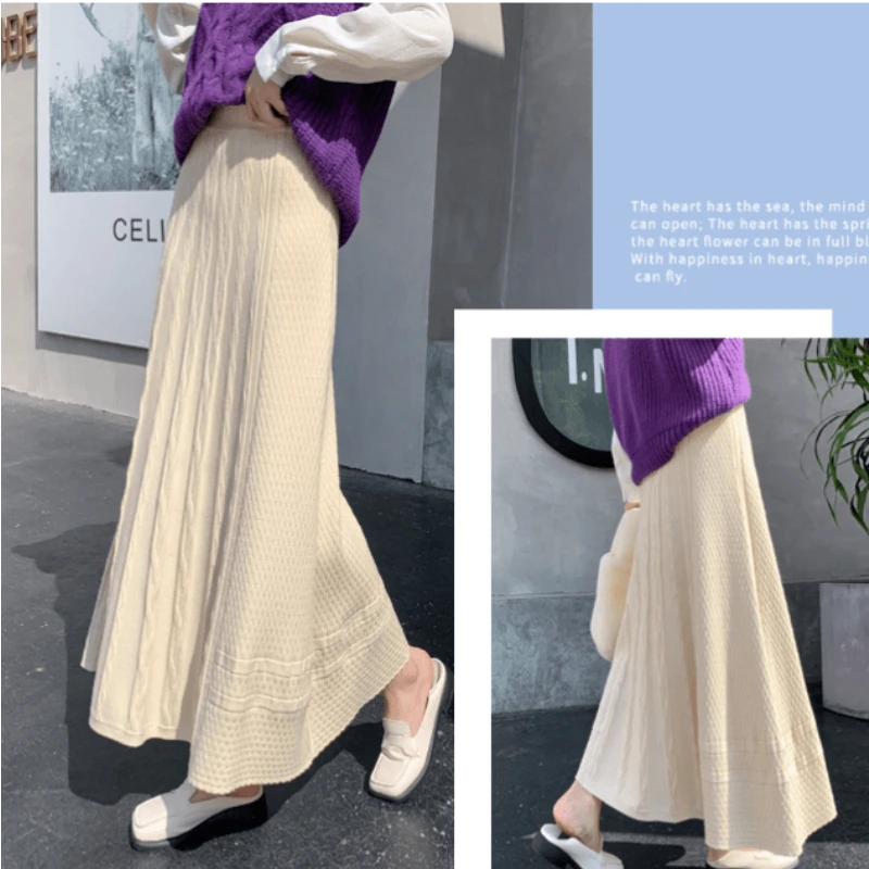 Длинная вязаная юбка женский модный свитер А-силуэта облегающая и элегантная