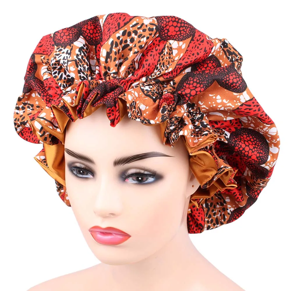 Очень большая шапочка для сна африканская ткань с принтом капот волос атласная