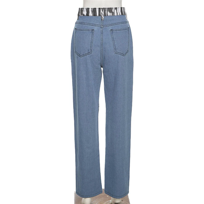 

Simenual Printing Patchwork Denim Baggy Jeans Baddie Clothes Cyberghetto Aesthetic Pants Women High Waist Zip Up Trousers Casual