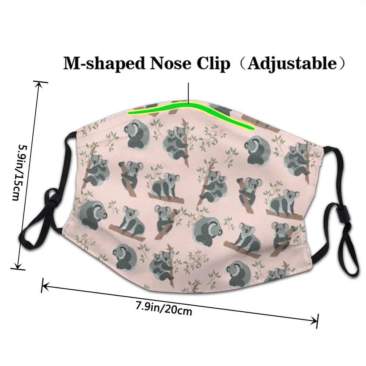 Маска для лица с векторным бесшовным рисунком коалы Пылезащитная маска животным