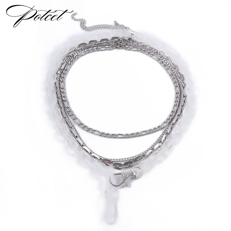

POTCET Unisex Stainless Steel Multilayer Titanium Steel Necklace Clavicle Chain Geometric Fashion Hip Hop Party Jewelry
