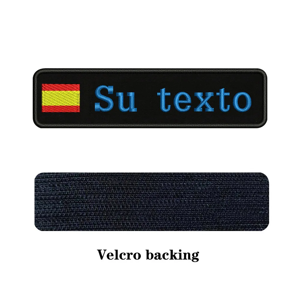 blue-Velcro На заказ Вышивка Флаг Испании имя или заплатка с текстом 10 см* 2,5 см значок Утюг на или липучке Подложка для одежды брюки рюкзак шляпа - Цвет: blue-Velcro