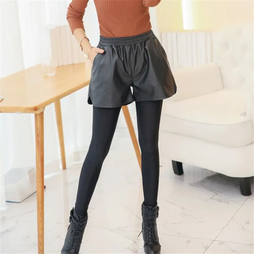 Шорты LJCUIYAO из искусственной кожи с карманами зимние свободные штаны экокожи