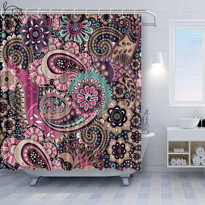 Штора для душа серая королевская темно-серая и черная дамастский винтажный узор