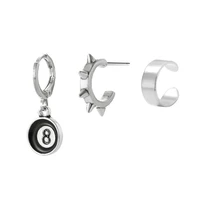 3pcsset earrings black 8 billiards pendant earrings hip hop punk trend earrings ear clip jewelry women men earrings