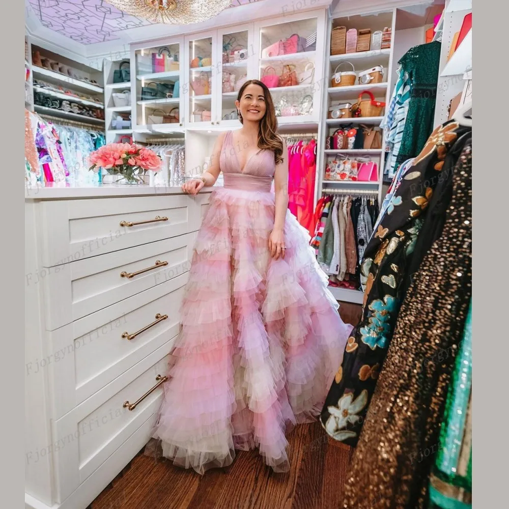 

Многослойные женские вечерние платья на заказ, многоцветные вечерние платья с V-образным вырезом в несколько рядов, официальное платье для ...