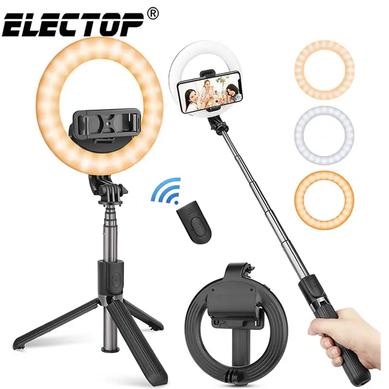 Кольцевой светодиодный светильник Electop 4 в 1 беспроводная селфи-Палка с Bluetooth