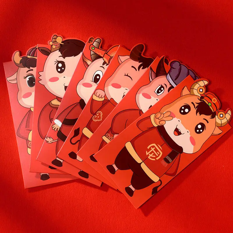 

12pcs Chinese New Year Red Envelopes Cartoon Cow Red Packets Money Envelope Party Gift Spring Festival Best Wishes Red Packets