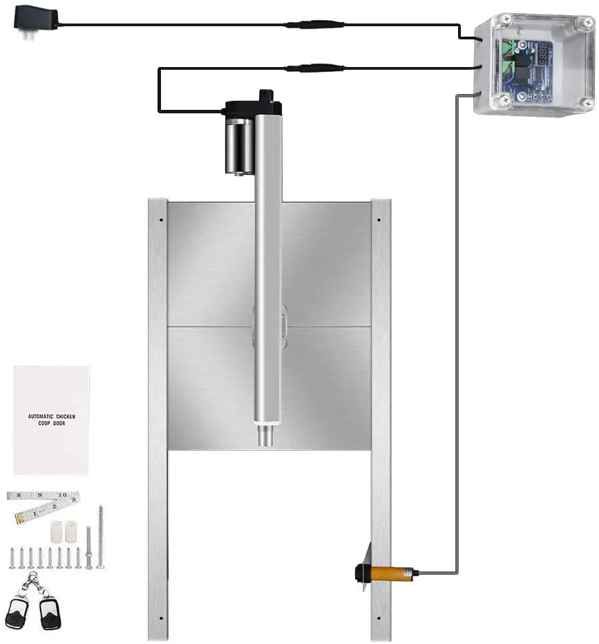 

EU UK US Stock Automatic Chicken Coop Door Opener-Light Sensor, Time Control (Algorithm), 300300 Heavy-duty Metal Waterproof